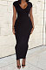 Black Women Sexy Pure Color V Neck Back Zipper Split Long Dress XT8897-3