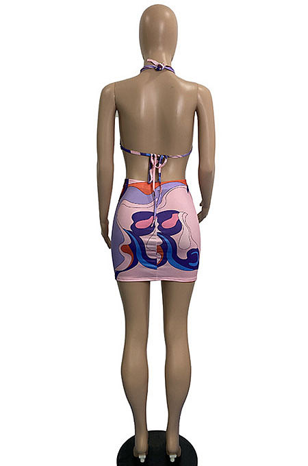 Purple Trendy Sexy Swimwear Printing Skirts Sets DLY8017-2