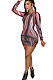 Black Euramerican Women Autumn Wave Printing Tight Sexy Long Sleeve Mini Dress Q927-2