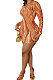 Orange Yellow Euramerican Women Autumn Wave Printing Tight Sexy Long Sleeve Mini Dress Q927-3