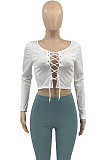 Pink Autumn Winter Women  Screw Thread Pure Color Long Sleeve T Shirts AD0702-2