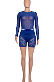 Black Women Sexy Lace Casual Shorts Mesh Top Two-Pieces Q908-2