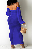 Wine Red Sexy Mesh Pure Color Mid Waist Long Sleeve Halter Neck Long Dress YF9107-3