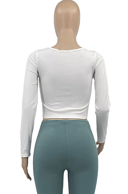 Cyan Autumn Winter Women  Screw Thread Pure Color Long Sleeve T Shirts AD0702-4