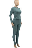Khaki Simplee Pure Color Ribber Screw Thread Long Sleeve Long Pants Sets AD0701-4