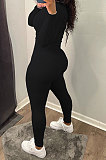 Black Simplee Pure Color Ribber Screw Thread Long Sleeve Long Pants Sets AD0701-3