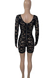 Apricot Club Sexy Hollow Out Lace Long Sleeve Deep V Neck Mid Waist Romper Shorts Q915-2