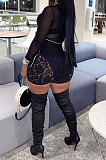Blue Women Sexy Lace Casual Shorts Mesh Top Two-Pieces Q908-4