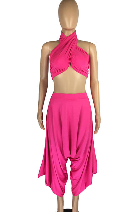 Grey Strapless Bandage Halter Neck Irregularity Flared Pants Two Piece LMM8259-2