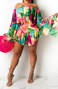 Yellow Ruffle Strapless Off Shoulder Mid Waist Romper Shorts YF9143-1