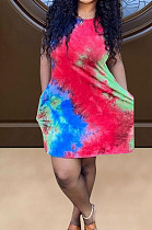 Red Positioning Print Cute Round Neck Sleeveless Loose Dress F88374-3