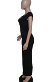 Black Women Sexy Pure Color V Neck Back Zipper Split Long Dress XT8897-3