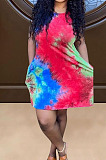 Lake Green Positioning Print Cute Round Neck Sleeveless Loose Dress F88374-5