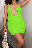 Red Women Condole Blet Solid Color Hole Sexy Slim Fitting Mini Dress ZK0709 -1