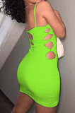 Red Women Condole Blet Solid Color Hole Sexy Slim Fitting Mini Dress ZK0709 -1