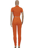 Cyan Women Fashion Ribber Deep V Neck Tied Short Sleeve Blouse Pants Sets FFE168-3