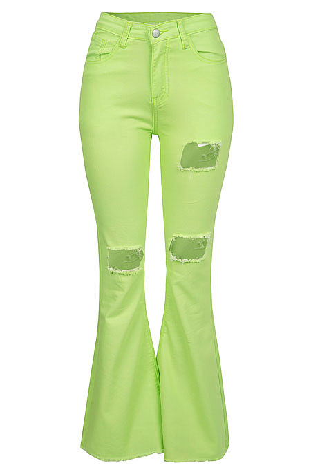 White Mid Waist Cotton High Elastic Hole Jean Long Pants MD159-2