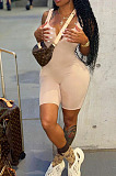 Apricot Solid Color Summer Notched Neck Sleeveless Tight Tank Jumpsuits OH8076-4