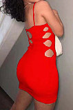 Green Women Condole Blet Solid Color Hole Sexy Slim Fitting Mini Dress ZK0709 -3