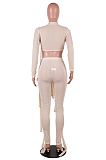 Black Half Turtle Neck Dew Abdominal Knotted Mesh Long Sleeve Long Pants Sets SZS9083-5