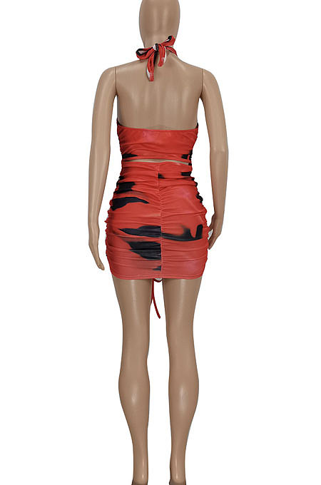 Violet Women Trendy Printing Cross Halter Neck Crop Mini Dress FFE166-2