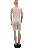 Red Solid Color Summer Notched Neck Sleeveless Tight Tank Jumpsuits OH8076-1