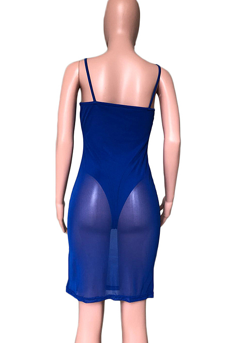 Black Mesh Perspective Spliced Condole Belt Midi Dress ZQ9212-2