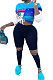 Blue Women Positioning Printing Drawsting Long Sleeve Tank Hole Long Pants Sets MQX23581