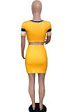 Yellow Women Printing Sleeveless Tank Skirts Sets AWL5891