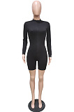 Wine Red Half Turtle Neck Zipper Ridder Tight Long Sleeve Romper Shorts BBN182-2