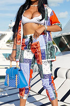 Red Casual Print Loose Shirts Half Pants Two Piece OH8063