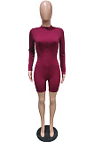 Black Half Turtle Neck Zipper Ridder Tight Long Sleeve Romper Shorts BBN182-1