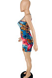 Blue Pink Sexy Butterfly Printing Strapless Sleeveless Tied Romper Shorts BYL9007