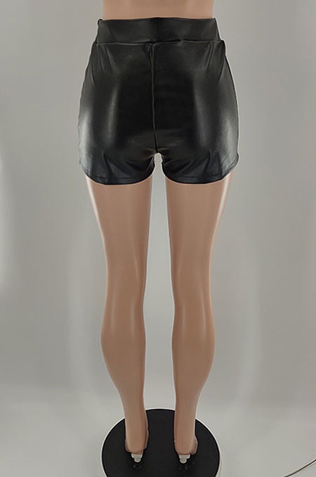 Silver White Casual Solid Color Leather Shorts BLE2506-2