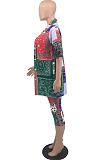 Red Casual Print Loose Shirts Half Pants Two Piece OH8063