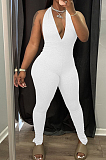 White Pure Color Halter Neck Deep V Collar Backless Slim Fitting Bodycon Jumpsuits WY6832-1