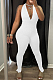 White Pure Color Halter Neck Deep V Collar Backless Slim Fitting Bodycon Jumpsuits WY6832-1