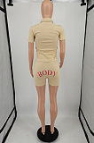 Red Letter Print Short Sleeve Lapel Neck Button Shirts Shorts Two-Piece YM205-2