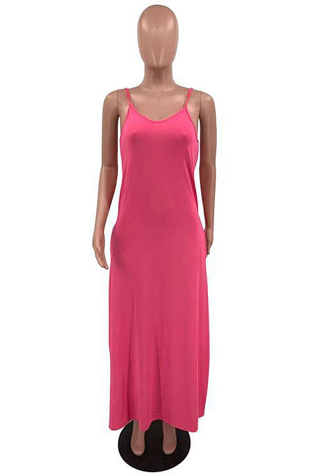 Olive Green Pure Color Condole Belt V Neck Loose Long Dress With A Pocket OH8075-2