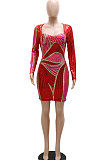 Black Mid Waist Strapless Sequins Long Sleeve Tight Mini Dress YF9148-2