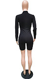 Black Half Turtle Neck Zipper Ridder Tight Long Sleeve Romper Shorts BBN182-1