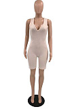 Red Solid Color Summer Notched Neck Sleeveless Tight Tank Jumpsuits OH8076-1