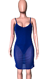 Black Mesh Perspective Spliced Condole Belt Midi Dress ZQ9212-2