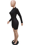 Black Half Turtle Neck Zipper Ridder Tight Long Sleeve Romper Shorts BBN182-1