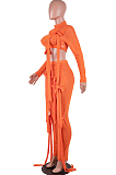 Black Half Turtle Neck Dew Abdominal Knotted Mesh Long Sleeve Long Pants Sets SZS9083-5