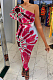 Red Contrast Color Oblique Shoulder One Sleeve Long Skirts Sets YMT6214-1