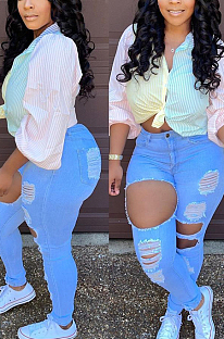 Colorful Stripe Spliced Button Casual Shirts BM7198