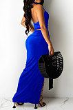 Black Sexy Sleeveless Cross Condole Blet Bandage Split Solid Color Skirts Sets XZ5155-1
