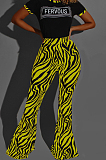Yellow Casual Round Neck Letter Print Short Sleeve Mid Waist Long Flare Pants Sets YMT6213-3