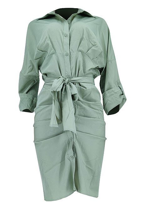 Green Women Fashion Casual Button Tied T Shirt/Shirt Dress YBS86726-2
